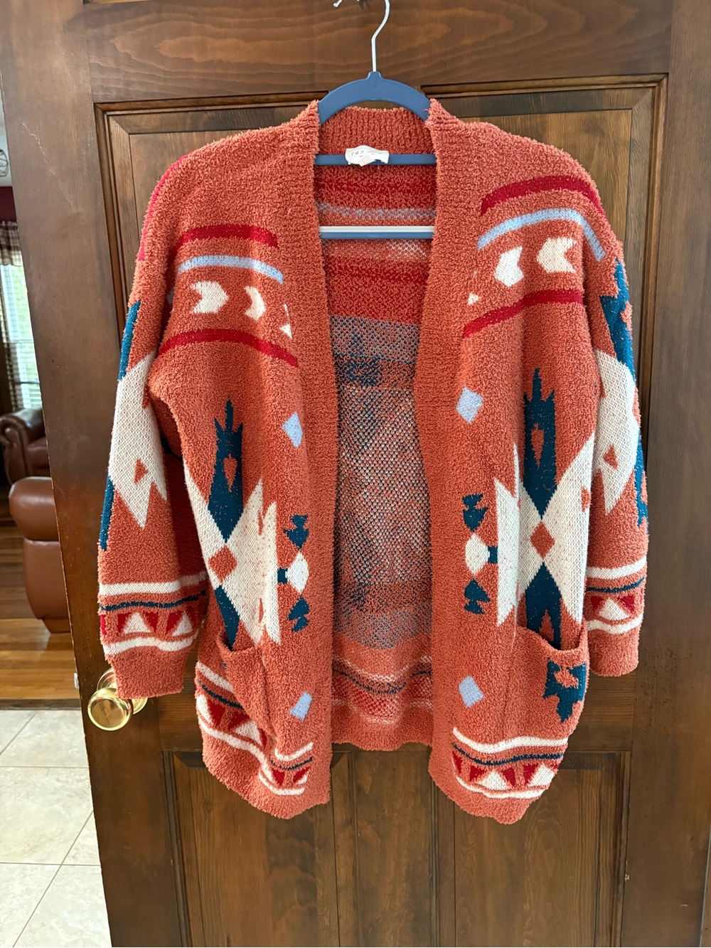 1.4.3. Story by Line Up Rust Aztec Open-Front Cardigan